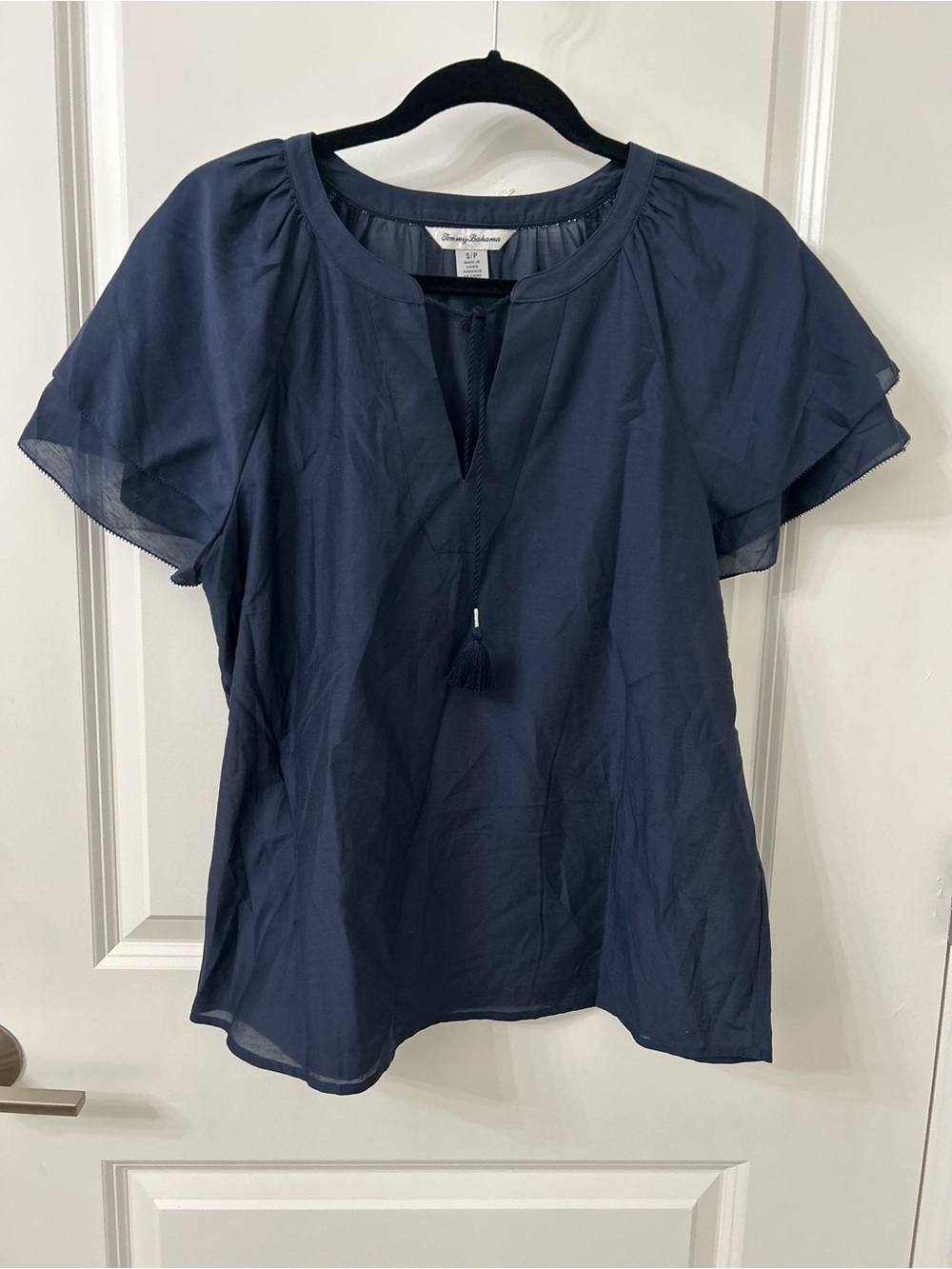 Tommy Bahama Navy Tassel-Detail Women's Blouse Small